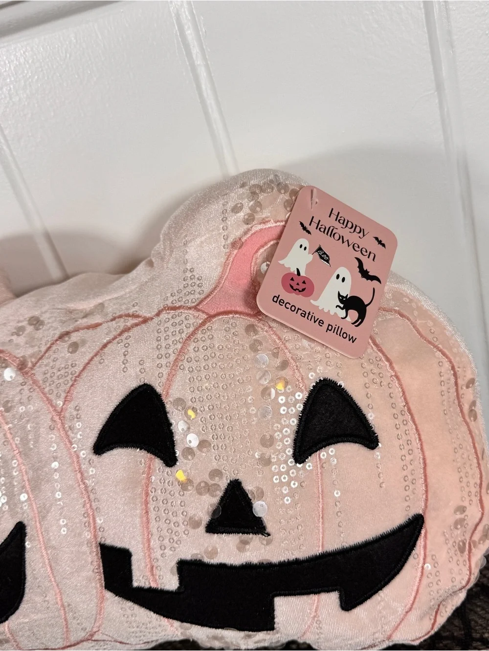 NEW Happy Halloween Boo Pumpkin Sequin Pillow